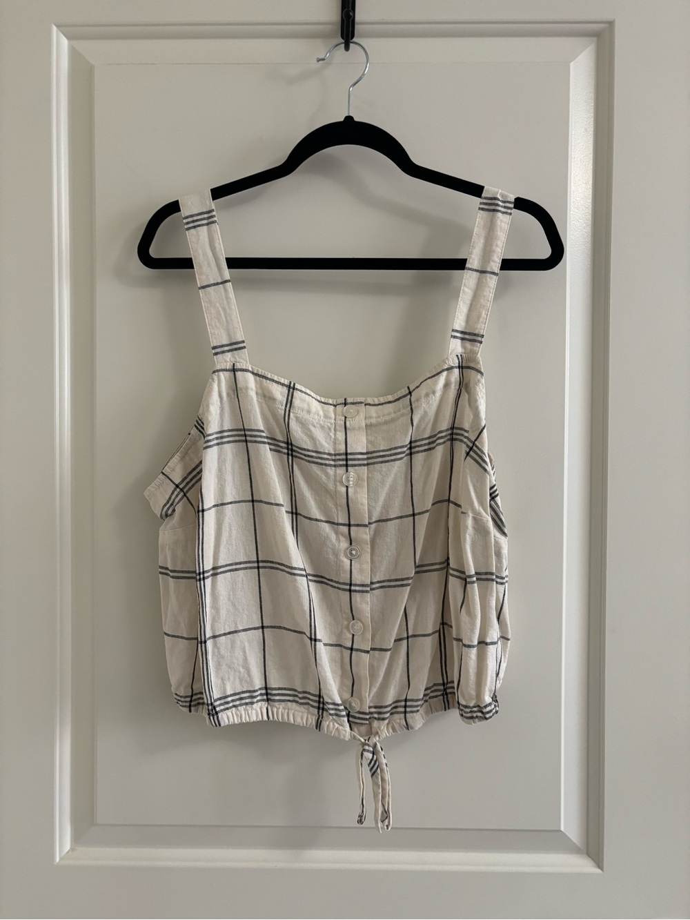 a new day Cream Plaid Button Tank with Tie Hem